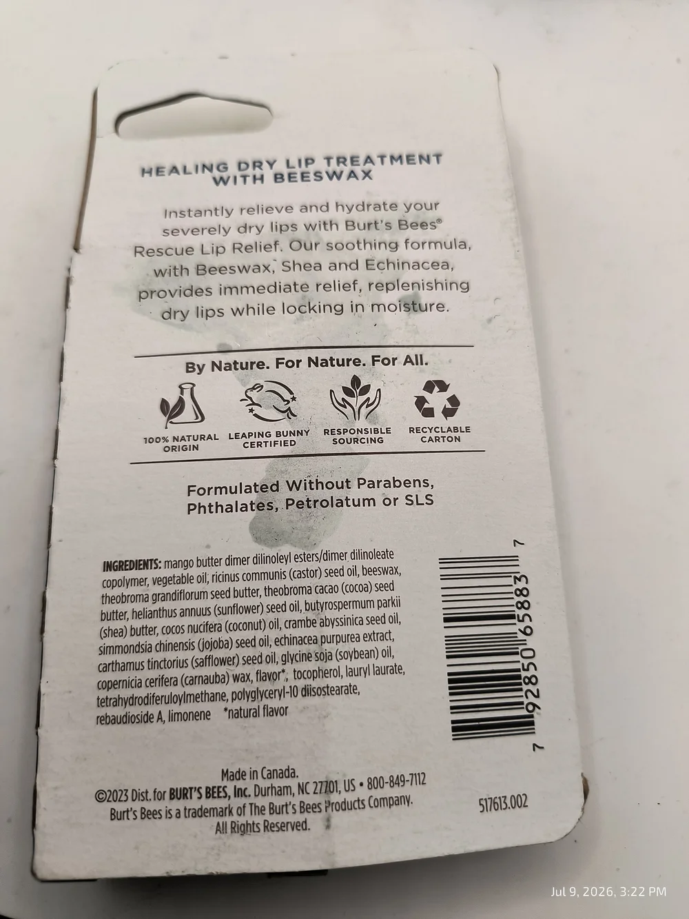 Burt's Bees Rescue Lip Relief Healing Dry Lip Treatment w/ Beeswax 3 Twin Pack
